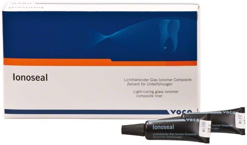 Ionoseal Tuben von Voco mit Verpackung und NDT-Spritze.