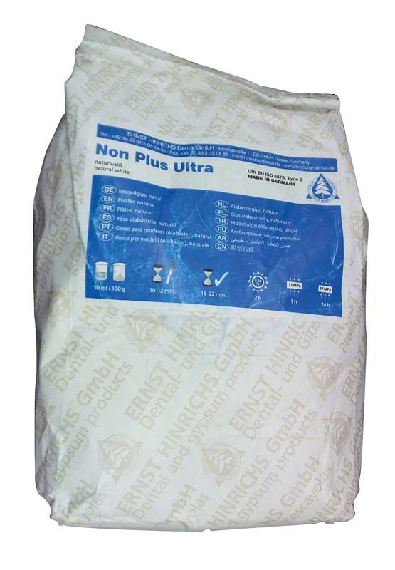 Non plus ultra Alabaster 5 kg in weißer Verpackung mit blauer Produktinformation.