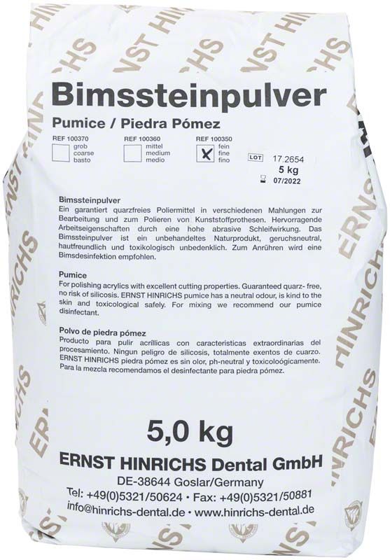 Bimssteinpulver fein 5kg von Ernst Hinrichs in weißer Verpackung.