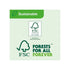 FSC-Logo mit grünem Nachhaltigkeitssymbol und Text "FORESTS FOR ALL FOREVER".
