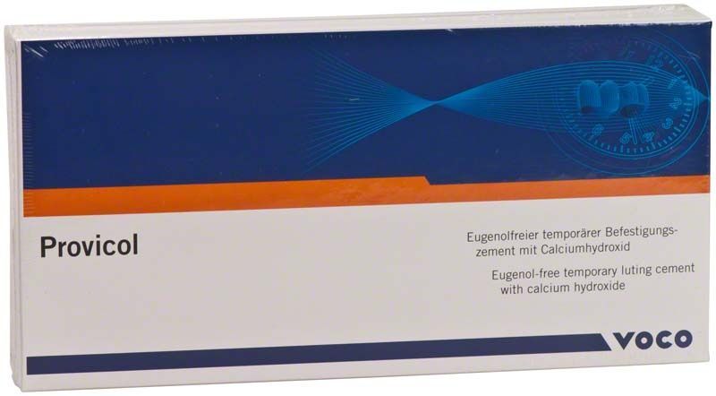 Provicol Befestigungszement-Packung mit blauer und weißer Gestaltung von Voco.