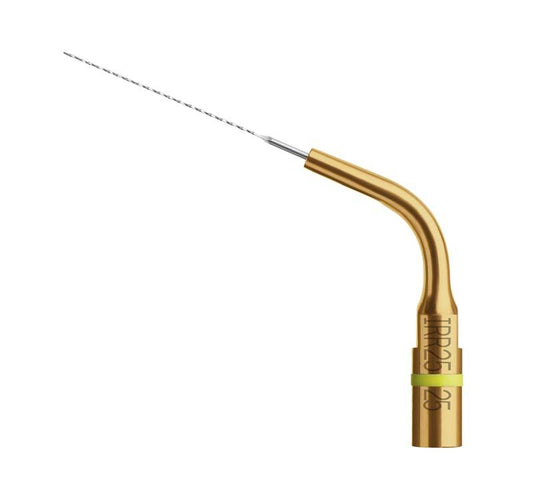 Irrisafe Irrifeile mit gebogenem Griff zur Wurzelkanaldesinfektion.