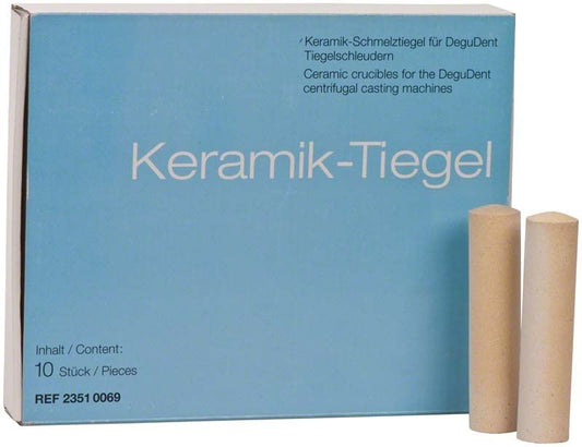 Keramiktiegel für Multicast® compact in blauer Verpackung mit zwei Tiegeln.