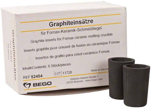 Graphiteinsätze für Fornax-Keramik-Schmelztiegel, Verpackung mit zwei Einsätzen sichtbar.