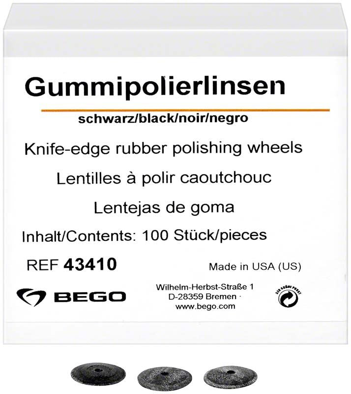 Gummipolierlinsen schwarz unmontiert, 100 Stück, Verpackungsvorderseite.