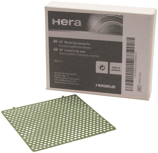 KF-Wachsretentionen Rundlochgitterretentionen mit Verpackung im Hintergrund.