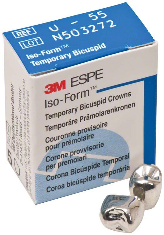 Verpackung der Iso-Form Kronen Prämolaren OK U-55 mit zwei Metallkronen.