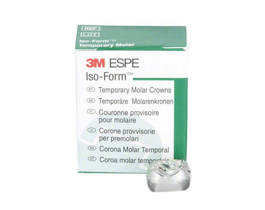 Iso-Form Kronen Molaren OK U-74 Verpackung mit sichtbarer Zahnkrone.