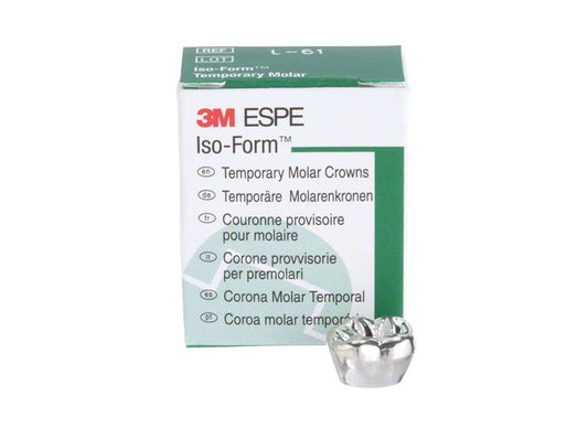 Kartonverpackung von Iso-Form Kronen Molaren UK L-61 mit metallischer Zahnkrone.