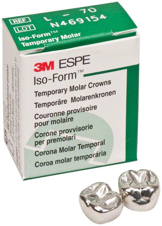 Verpackung der Iso-Form Kronen für Molaren UK L-70 mit zwei Metallkronen.