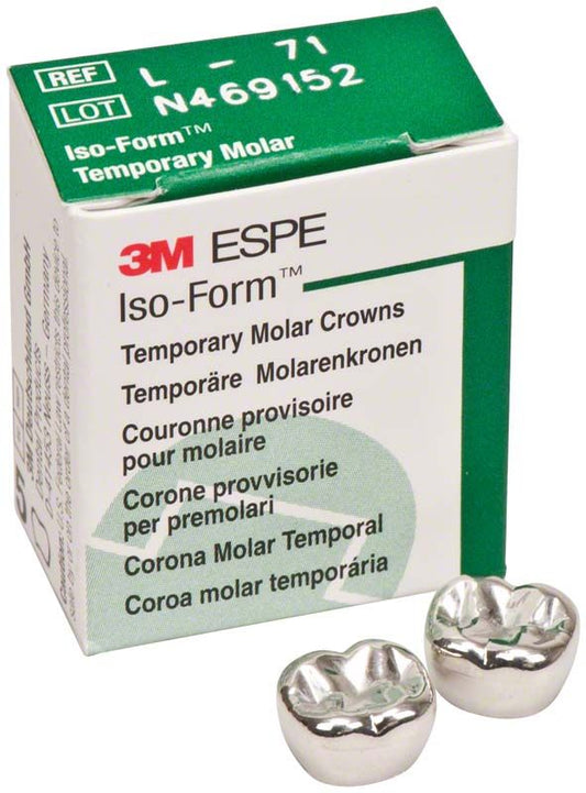 Kronen Molaren UK L-71 in silberner Farbe vor Produktverpackung.