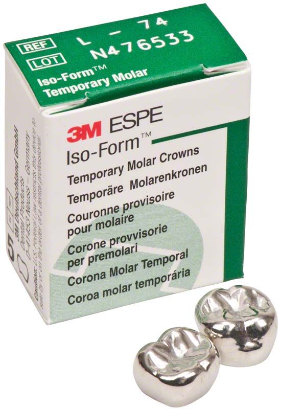 Verpackung der Iso-Form Kronen Molaren UK L-74 mit zwei Metallkronen.