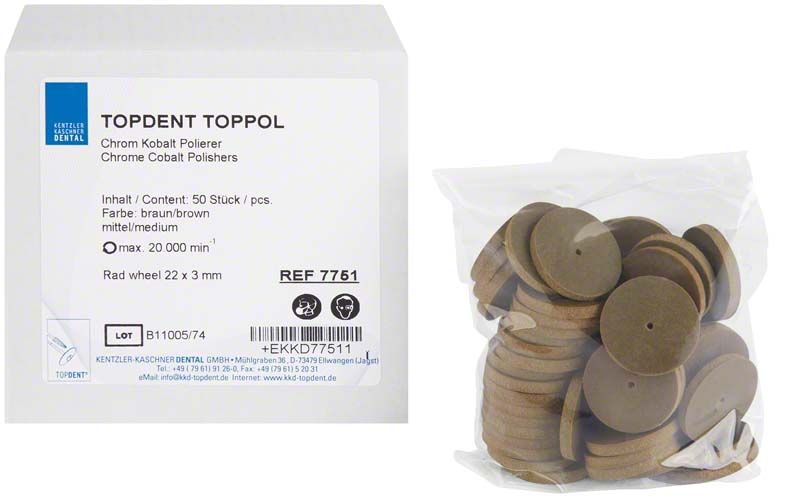 TOPDENT® TopPol Polierer Rad mittel 22 x 3mm, 50 Stück im Beutel.