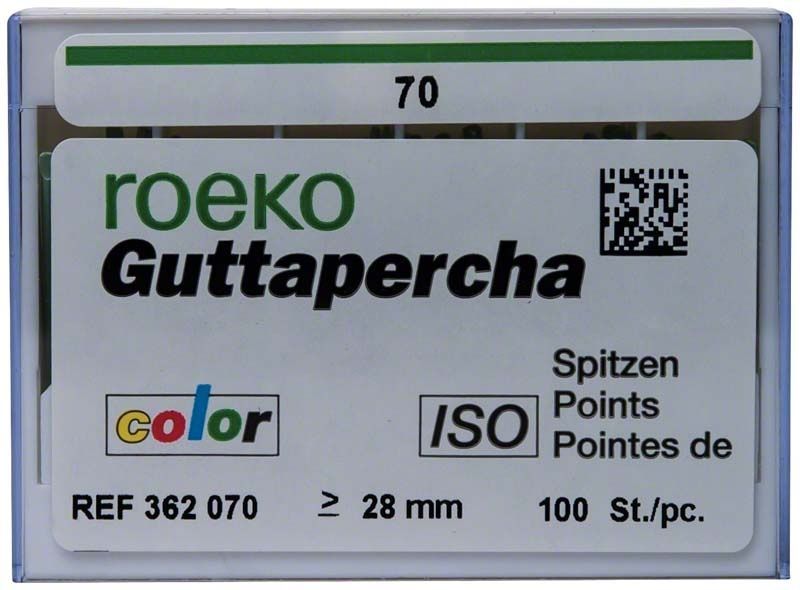 Verpackung von ROEKO Guttapercha-Spitzen Gr. 070, ISO, grün.