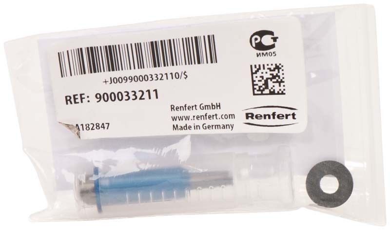 Kunststoffverpackung der Renfert Basic Strahldüse mit Barcode und Herstellerinformationen.