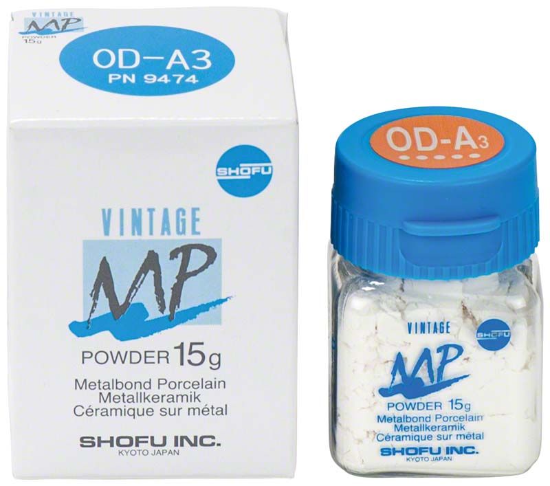 VINTAGE MP Opaque Dentin OD-A3 in 15g Glasflasche mit Verpackung.