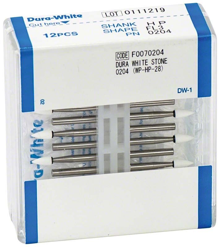 Dura-White® HP FL3 Schleifsteine in Kunststoffverpackung mit 12 Stück.
