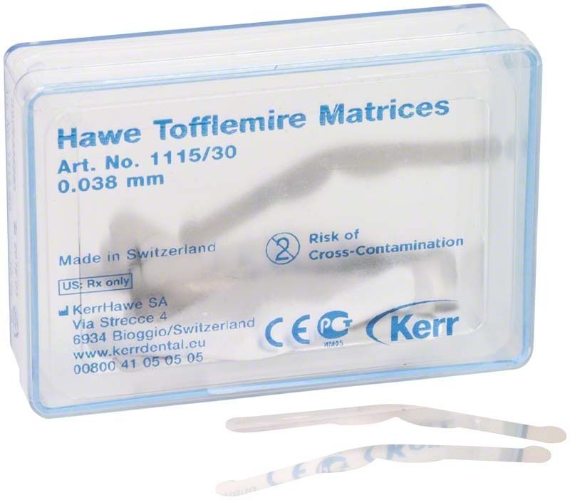 Hawe Tofflemire Matrizen 1115/30 in transparenter Verpackung, 0,038 mm dünn.