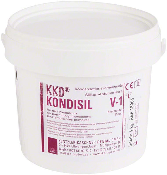 KKD® KONDISIL V-1 Knetmasse 5kg Eimer mit Etikett und Produktinformationen.