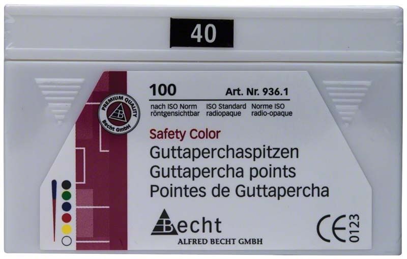 Guttaperchaspitzen safety color Gr. 040 in Originalverpackung von Alfred Becht.