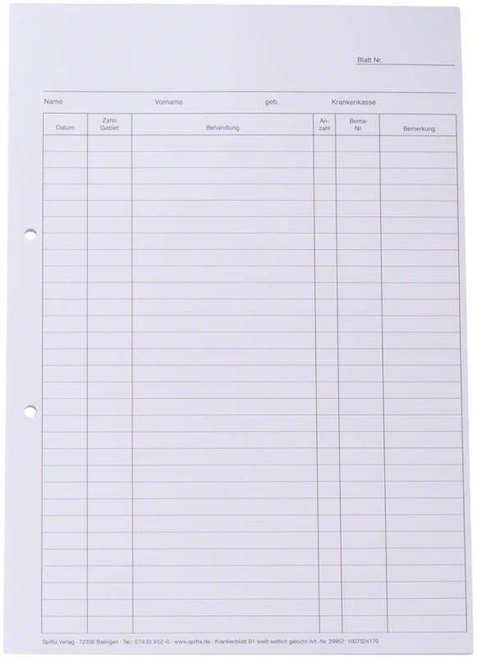 Image of Krankenblatt A4 B1 weiß
