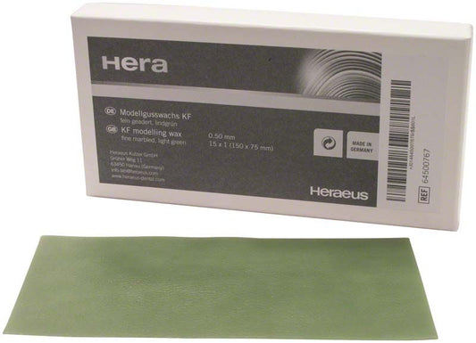 KF-Wachsplatten fein geadert, 0,5mm, mit Verpackung von Heraeus.