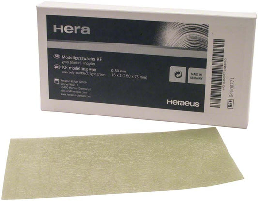 Modellgusswachsplatte Heraeus KF, grob geadert, 0,5 mm, in Verpackung.