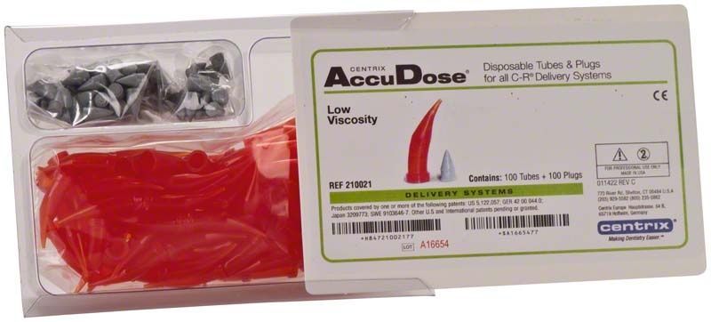 AccuDose Einweg-Karpulen und Stopfen für dentale Anwendungen in Verpackung.
