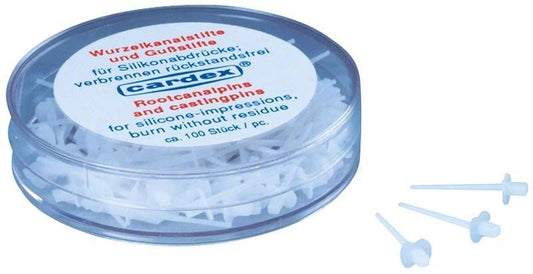Wurzelkanalstifte von Cardex Dental in runder Kunststoffverpackung.