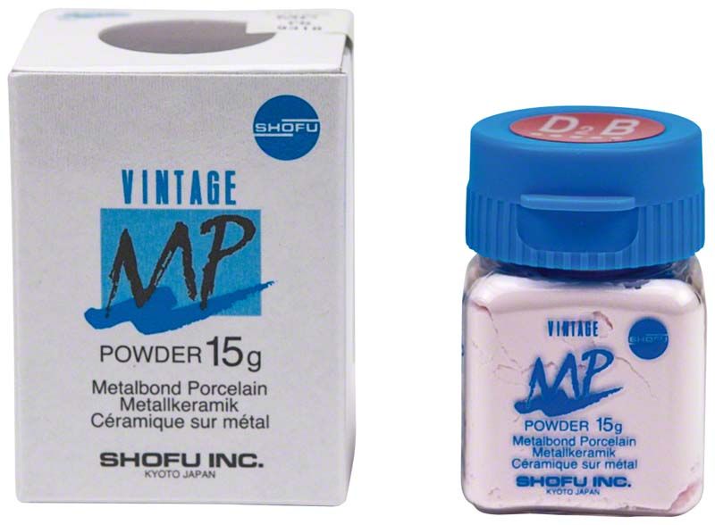 Vintage MP Dentin Pulver 15g D2B im blauen Behälter mit Verpackung.