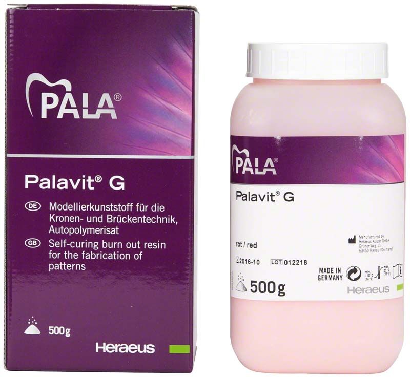 Palavit® G Modellierwerkstoff 500g Flasche und Verpackung mit Produktdetails.