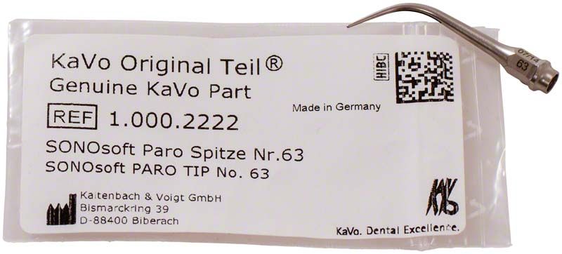 SONOsoft Paro Spitze Nr. 63 neben Verpackung mit Produktinformationen.