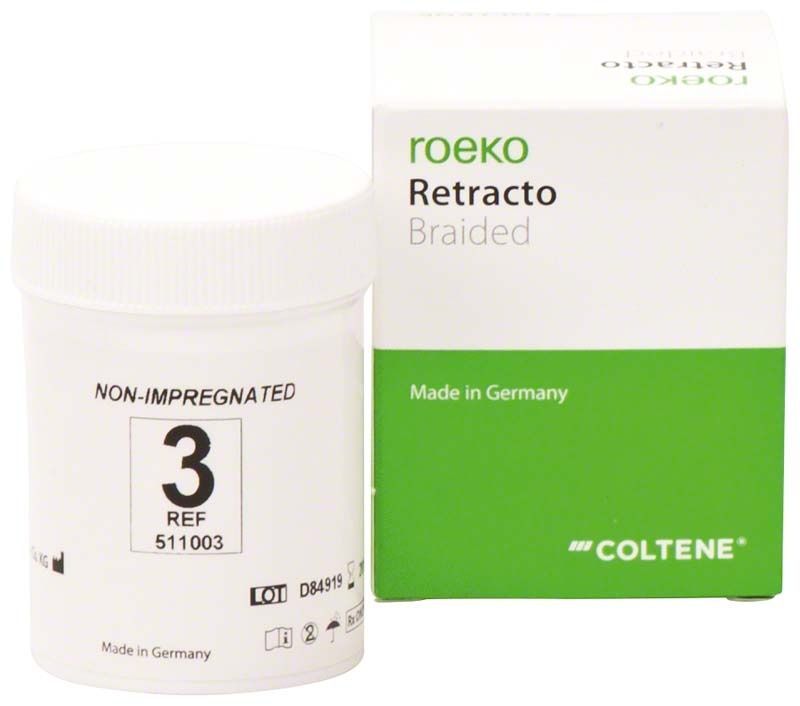 Nicht imprägnierter Retraktionsfaden Gr. 3 von Roeko in Verpackung.