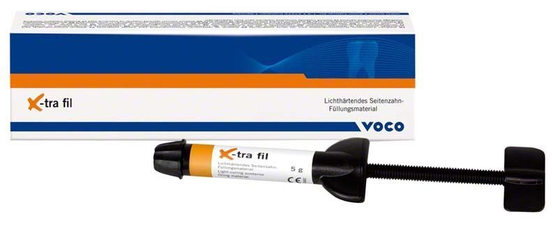 Lichthärtende x-tra fil® Spritze und Verpackung für Seitenzahnfüllungen.
