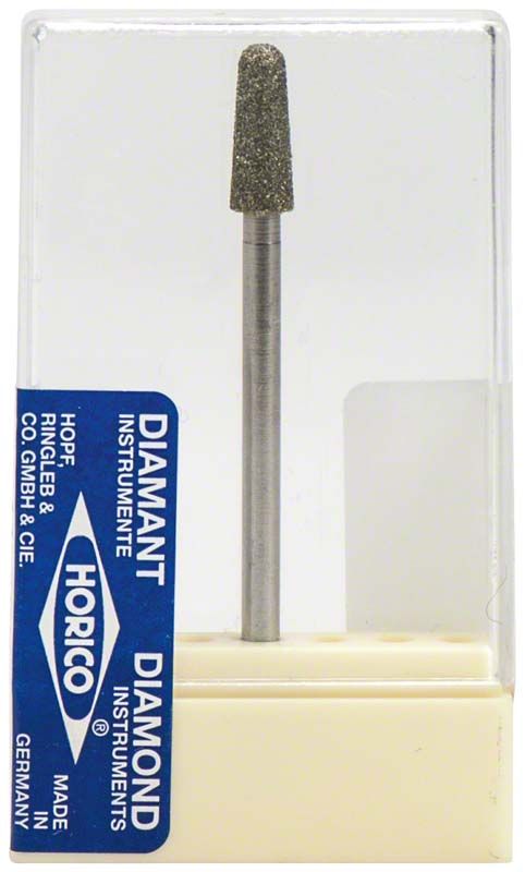Diamant-Schleifkopf für zahnärztliche Anwendungen in transparenter Verpackung.