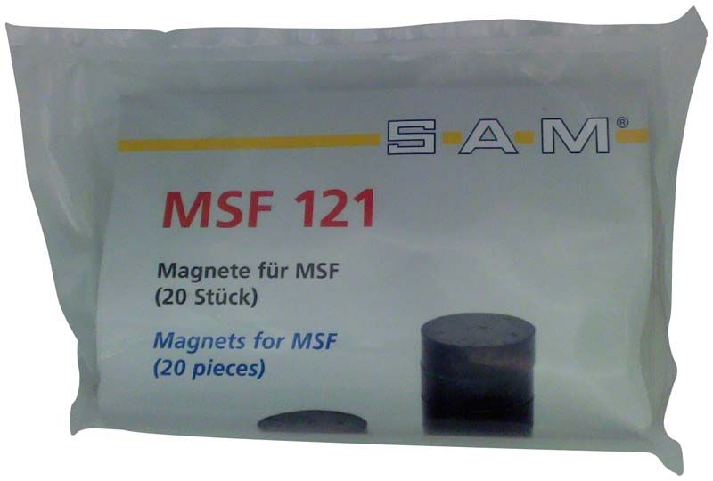 Magnete für MSF in transparenter Verpackung mit Produktinformationen.