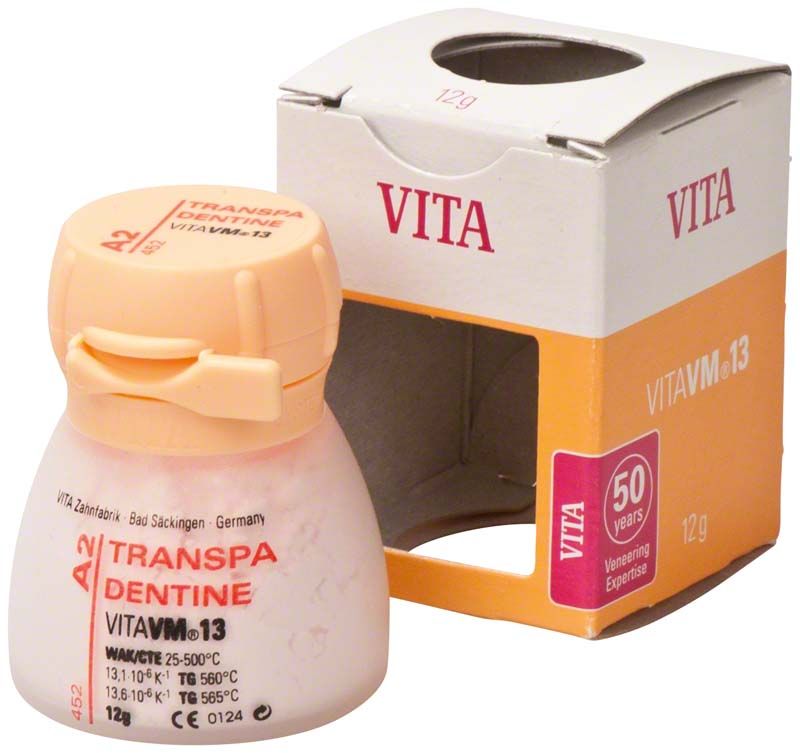 Transpa Dentin A2 Pulver in 12g Flasche mit Verpackung von VITA.