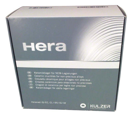 Keramiktiegel-Verpackung von Kulzer für Dentaltechnik, Produktname Hera.