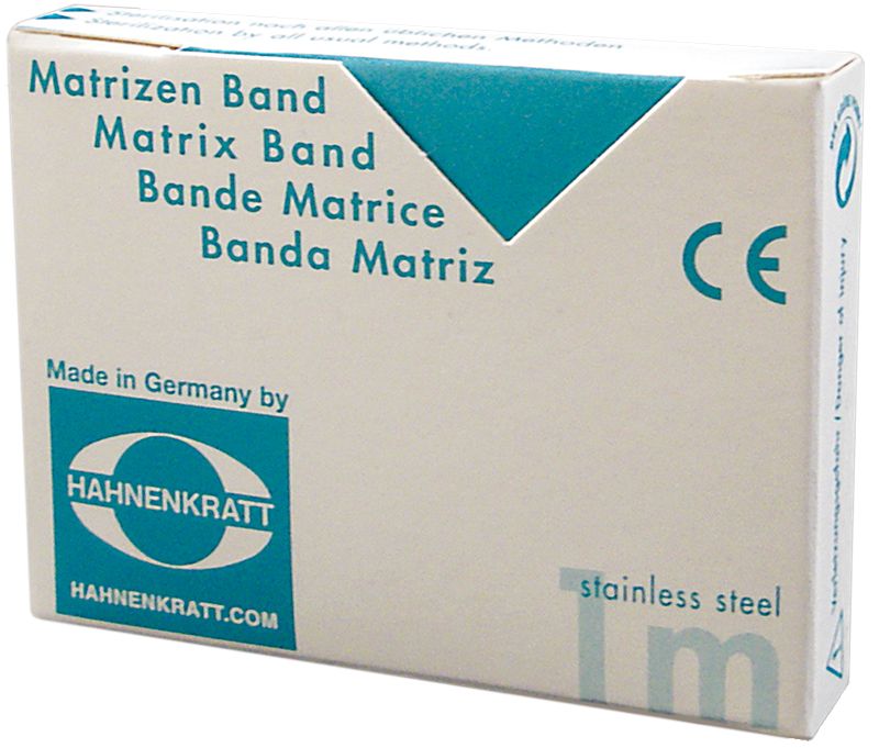 Matrizenband-Verpackung mit Produktinformationen und HAHNENKRATT-Logo.