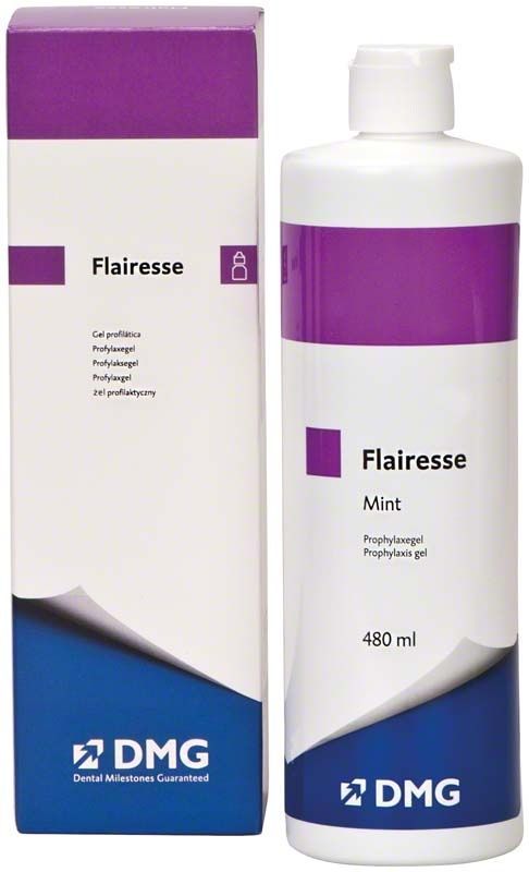 Flairesse Prophylaxegel Minze in 480 ml Flasche mit Verpackung.