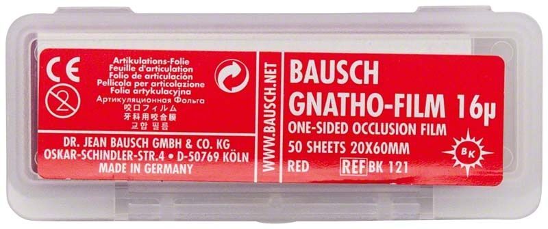 Bausch Gnatho-Film 16µ, 50 Blatt, Dental-Artikulationsfolie in Kunststoffbox.