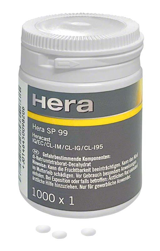 Hera SP 99 Schmelzpulverpellets in weißer Kunststoffdose.