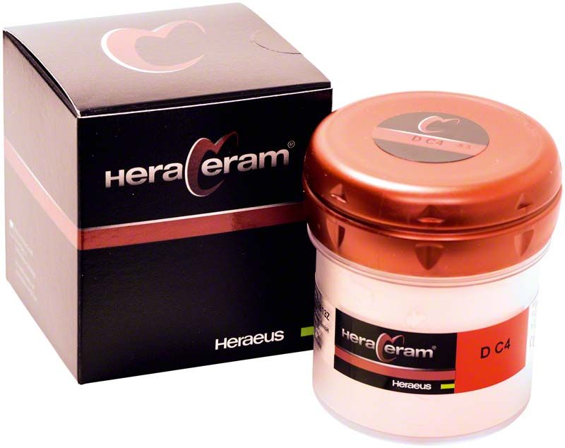HeraCeram® Dentin 100g DC4 mit Verpackung und Produktbehälter.