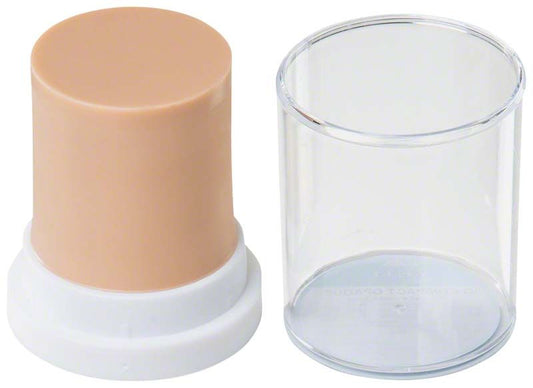 Beiges Modellierwachs in Zylinderform mit transparenter Abdeckung.