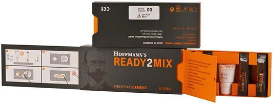Hoffmann's Ready2mix Phosphatzement-Verpackung mit Einzelkomponenten und Anweisungen.