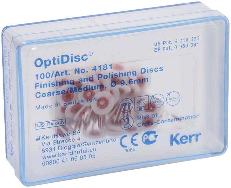 OptiDisc Polierscheiben 9,6mm grob/medium in transparenter Kunststoffverpackung.