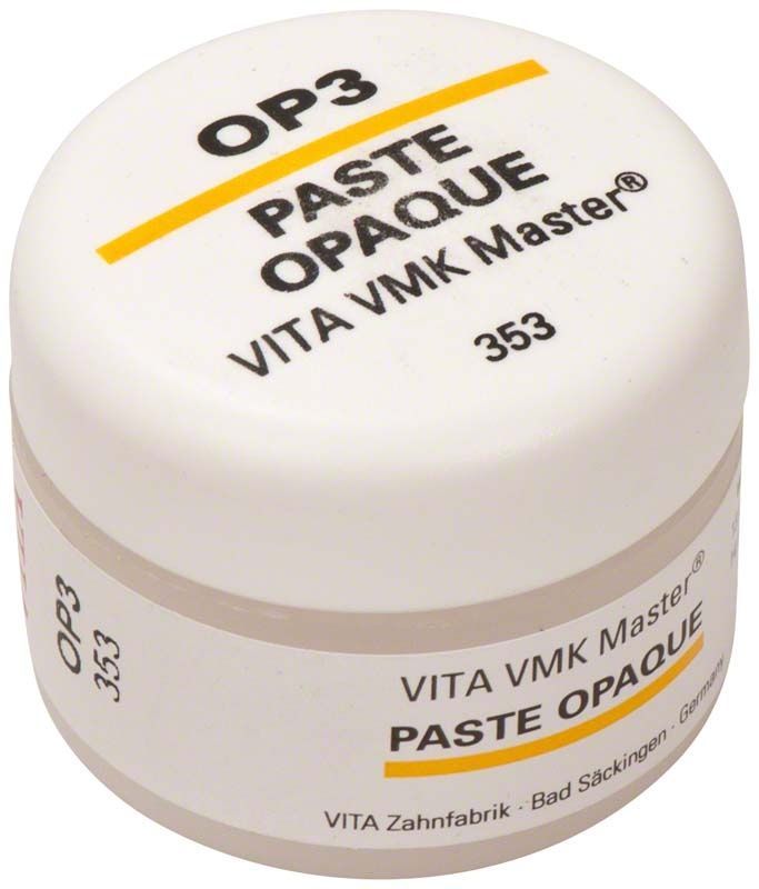 Dose mit VMK Master Opaque Paste OP3, weiß mit schwarzer Schrift.