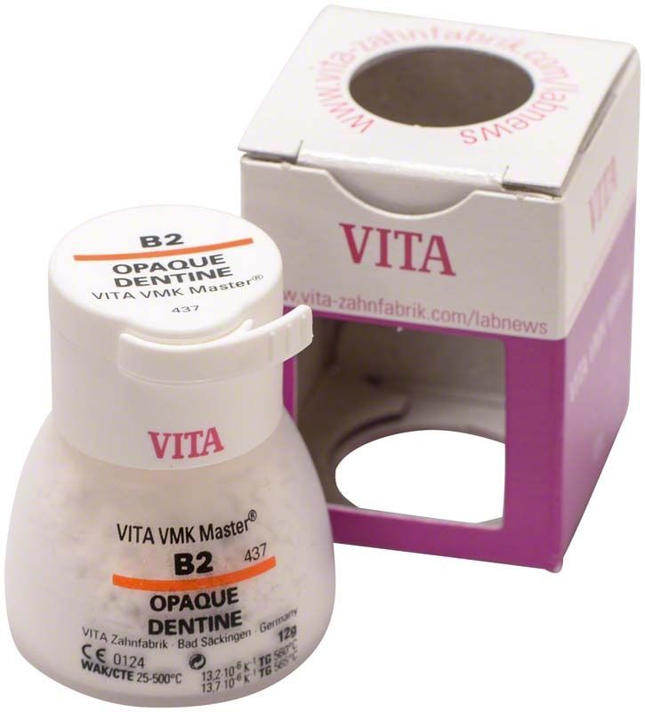 VMK Master Opaque Dentine B2 in weißer Verpackung mit violettem Karton.