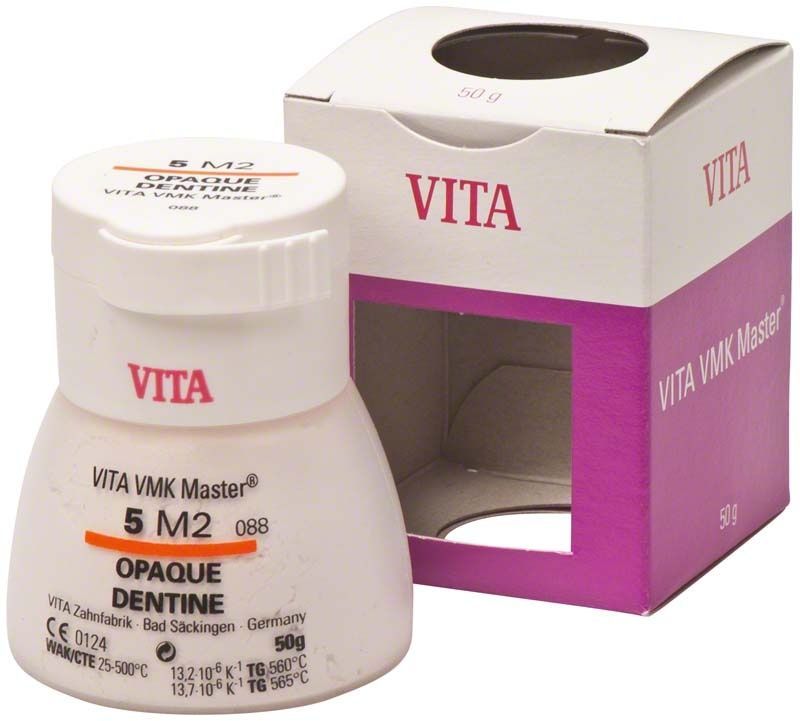 VMK Master 3D Opaque Dentine 50g 5M2 in weißem Behälter mit Verpackung.
