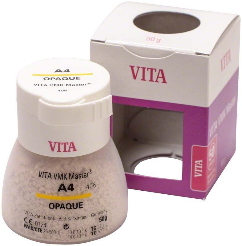 VITA VMK Master Opaque 50g A4 mit Verpackung im Hintergrund.